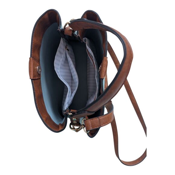 Jen & Co Tati Vegan Leather Satchel Light Teal Medium Top Handle Adjustable - Picture 10 of 12